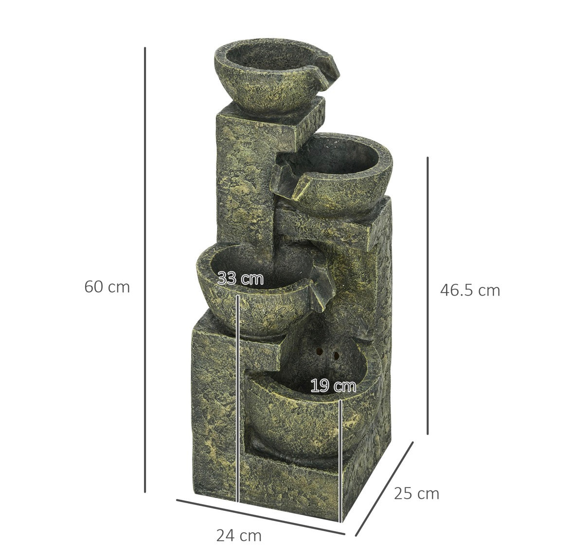 Garden Water Feature Waterfall Fountain with 4-Tier Stone Look Bowls, Adjustable Flow