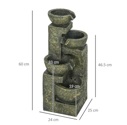 Garden Water Feature Waterfall Fountain with 4-Tier Stone Look Bowls, Adjustable Flow