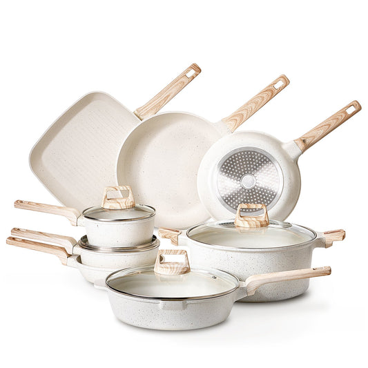 19-Piece Granite Nonstick Cookware Set - White