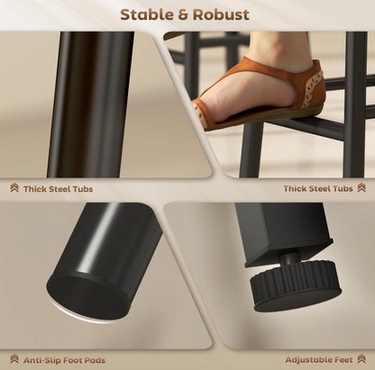 3 Pieces Dining Room Set, 2 Round Stools with Footrest, 6-Tier Dining Table with Storage Shelves