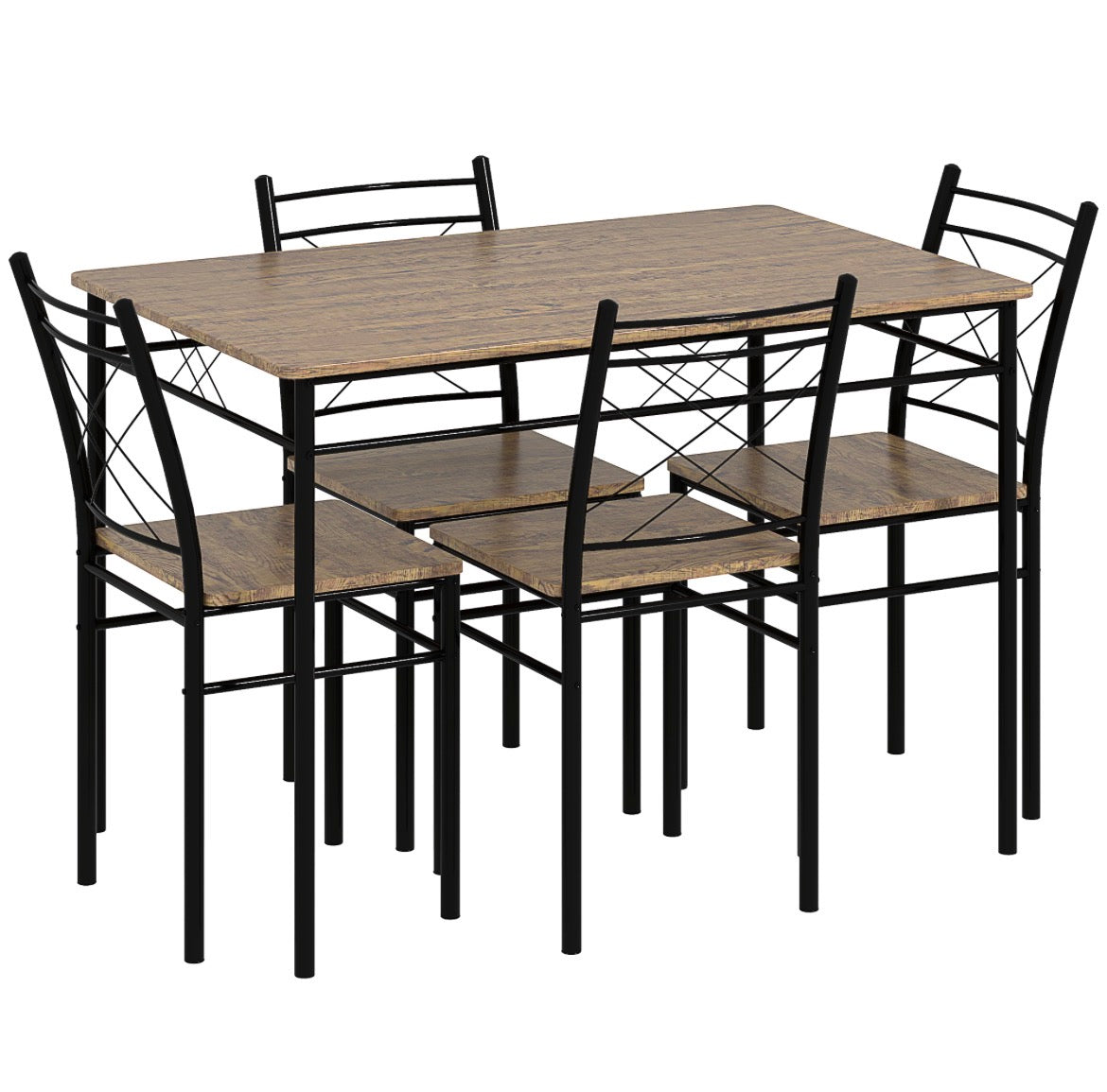 Five-Piece Minimal Dining Set Oak-Effect Black Table & Chairs Modern Home Furniture