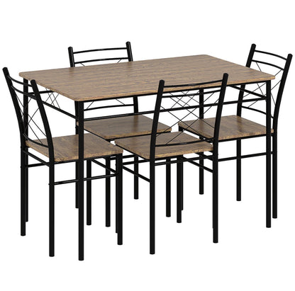 Five-Piece Minimal Dining Set Oak-Effect Black Table & Chairs Modern Home Furniture