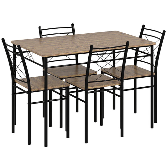 Five-Piece Minimal Dining Set Oak-Effect Black Table & Chairs Modern Home Furniture