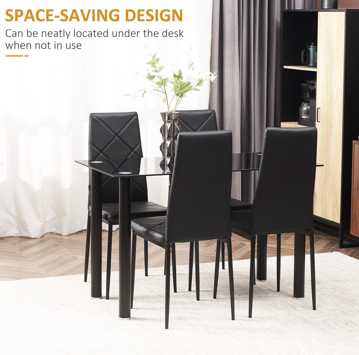 Modern Dining Table Set for 4, Space-Saving 5 Pieces Kitchen Table Set with Rectangle Table and Steel Frame