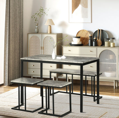 Concrete Effect Dining Table and Chairs Set for 4 People with Steel Frame Grey 4 Piece Kitchen Table and Bench Set