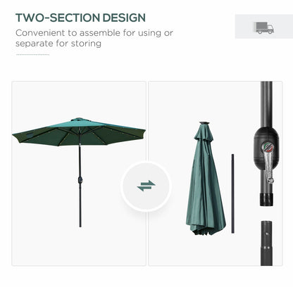 2.7m Outdoor Patio Garden Umbrella Parasol with Tilt Crank and 24 LEDs Lights