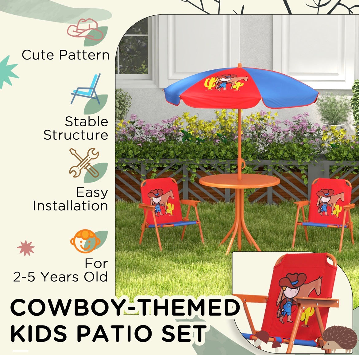 Outsunny Kids-Parasol Picnic Table and Chair Set