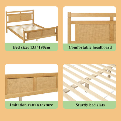 Wooden Double Bed 4ft6 - Rattan Style