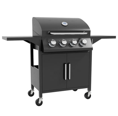 3 Burner Gas BBQ Grill Outdoor Portable Barbecue Trolley w/ Warming Rack, Side Shelves, Storage Cabinet