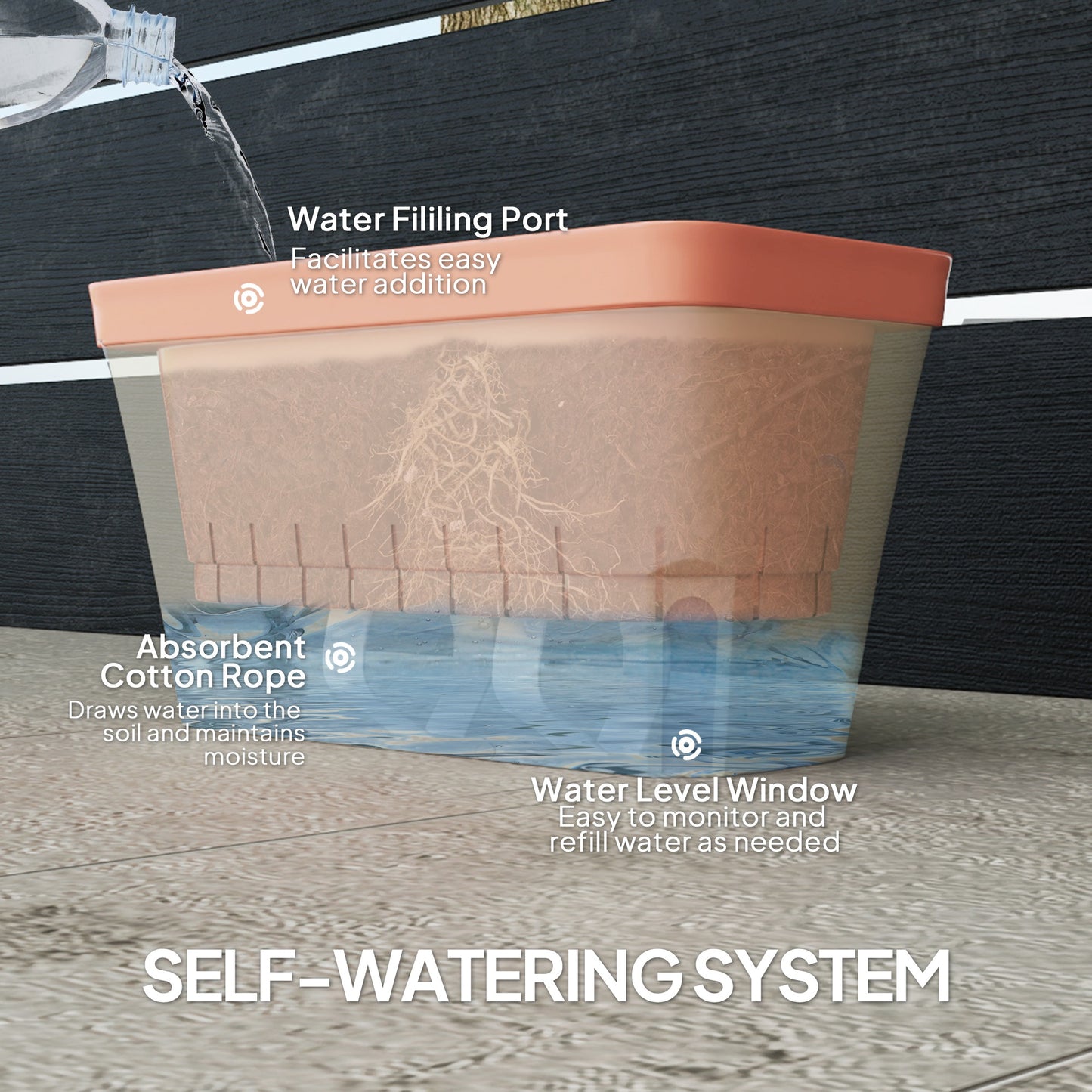 Set Of 3 Self Watering Plant Pots Outdoor