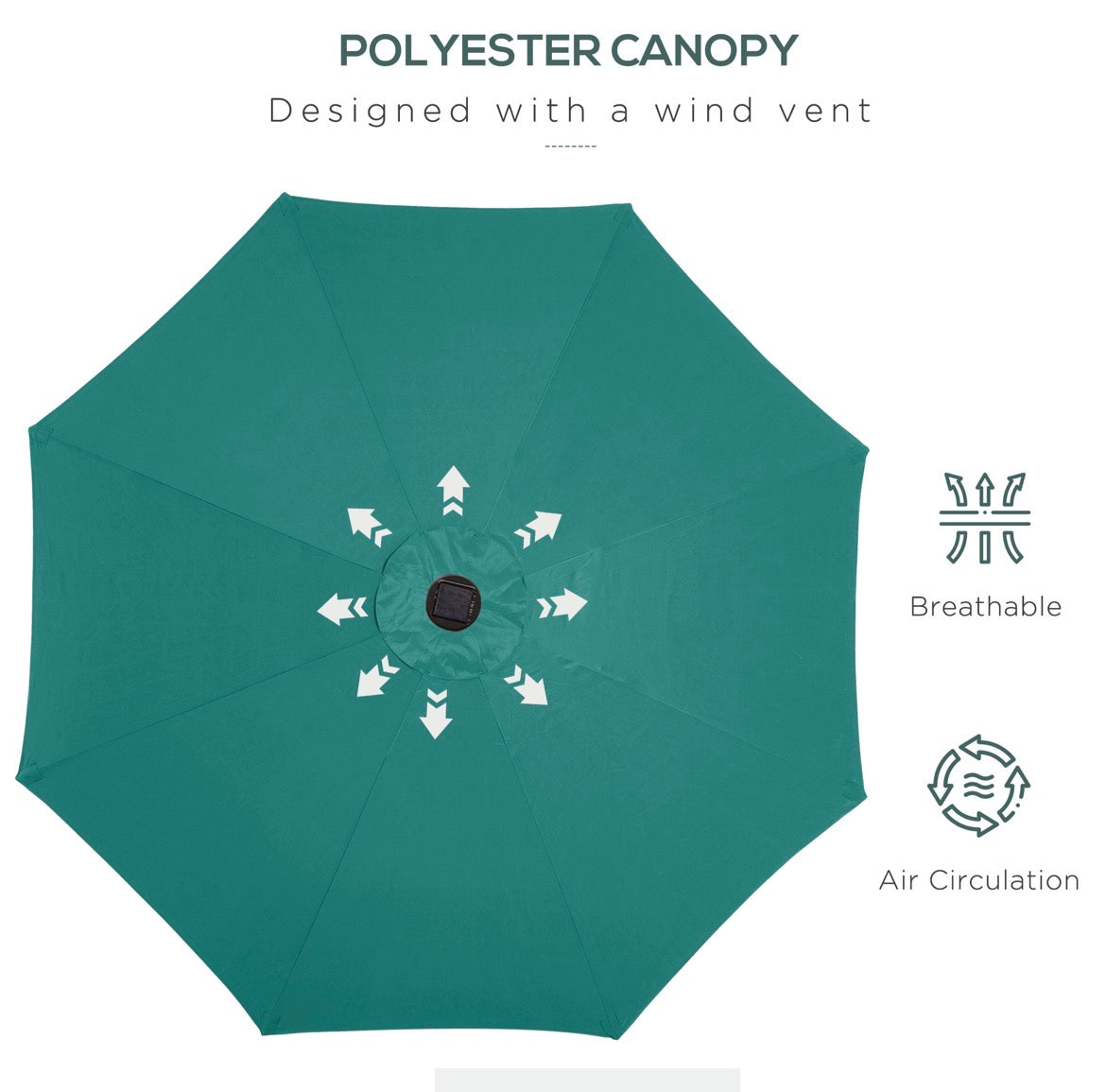 2.7m Outdoor Patio Garden Umbrella Parasol with Tilt Crank and 24 LEDs Lights