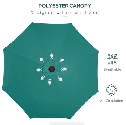 2.7m Outdoor Patio Garden Umbrella Parasol with Tilt Crank and 24 LEDs Lights