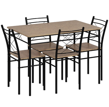 Five-Piece Minimal Dining Set Oak-Effect Black Table & Chairs Modern Home Furniture
