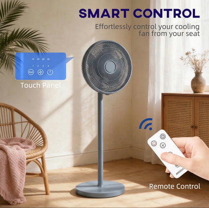 40 cm Standing Fan, Cooling Floor Fan with 80° Oscillating, Adjustable Tilt and Height, 4 Speed, Remote Control