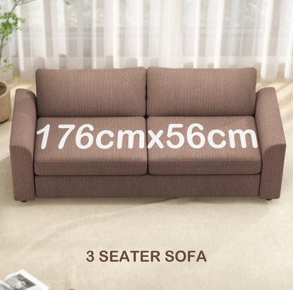 Modern 3 Seater Sofa with Spring Cushion, 212 cm Fabric Jumbo Cord Sofa Couch with 2 Scatter Cushions, Upholstered Corduroy Settee for Living Room, Bedroom, Home Office