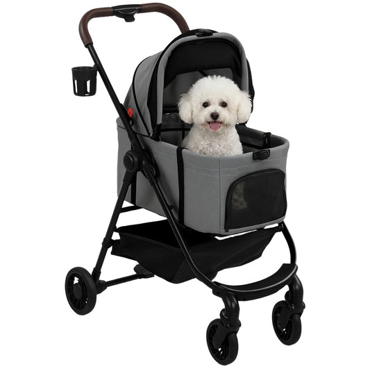 PawHut Dog Stroller, 3 in 1 Foldable Pet Stroller for Small Puppy Cat with Detachable Travel Carrier, Storage Basket