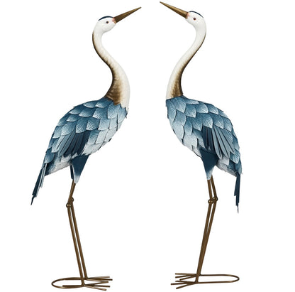 Crane Garden Ornaments, 2 PCS Steel Garden Statue Set Gifts, Water and Rust Resistant Sculptures for Patio Pond Landscape Decoration, Multi-Colour