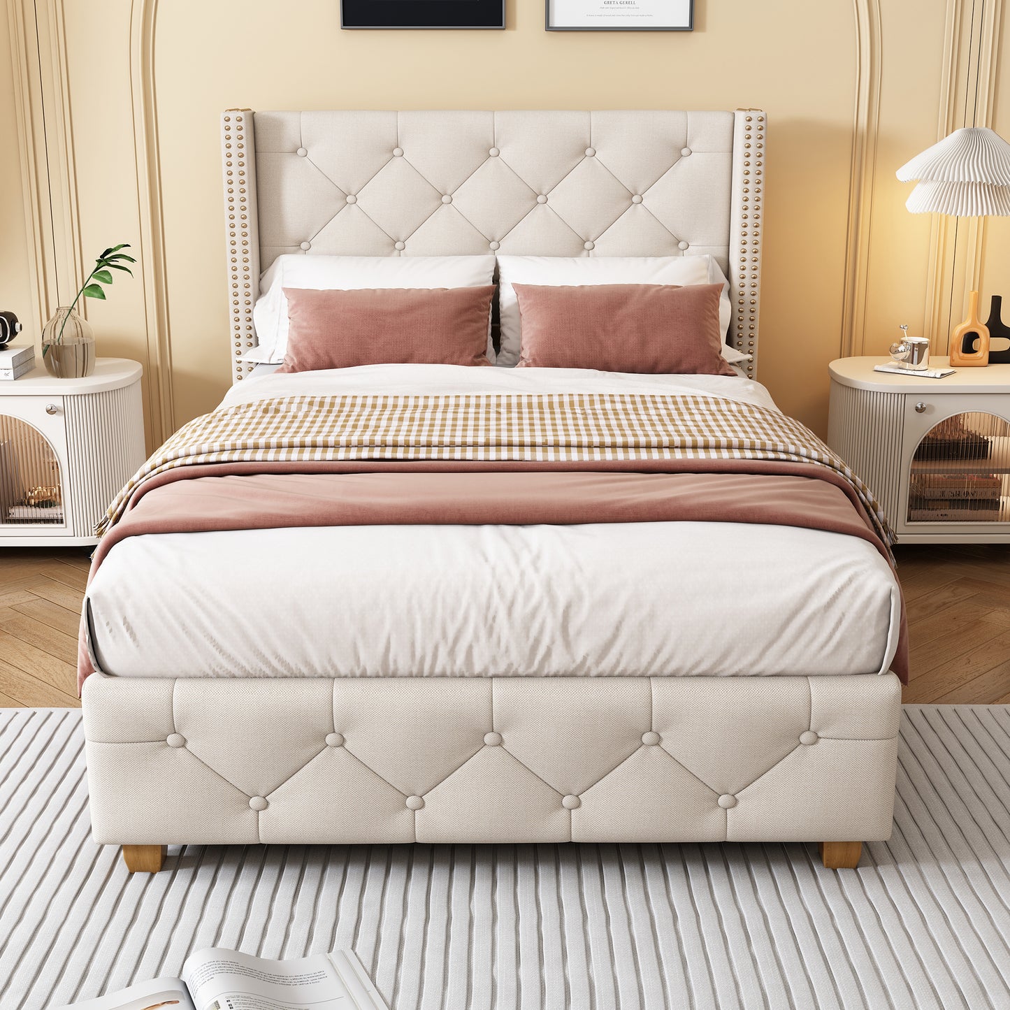 Beige Linen Single Bed 3ft