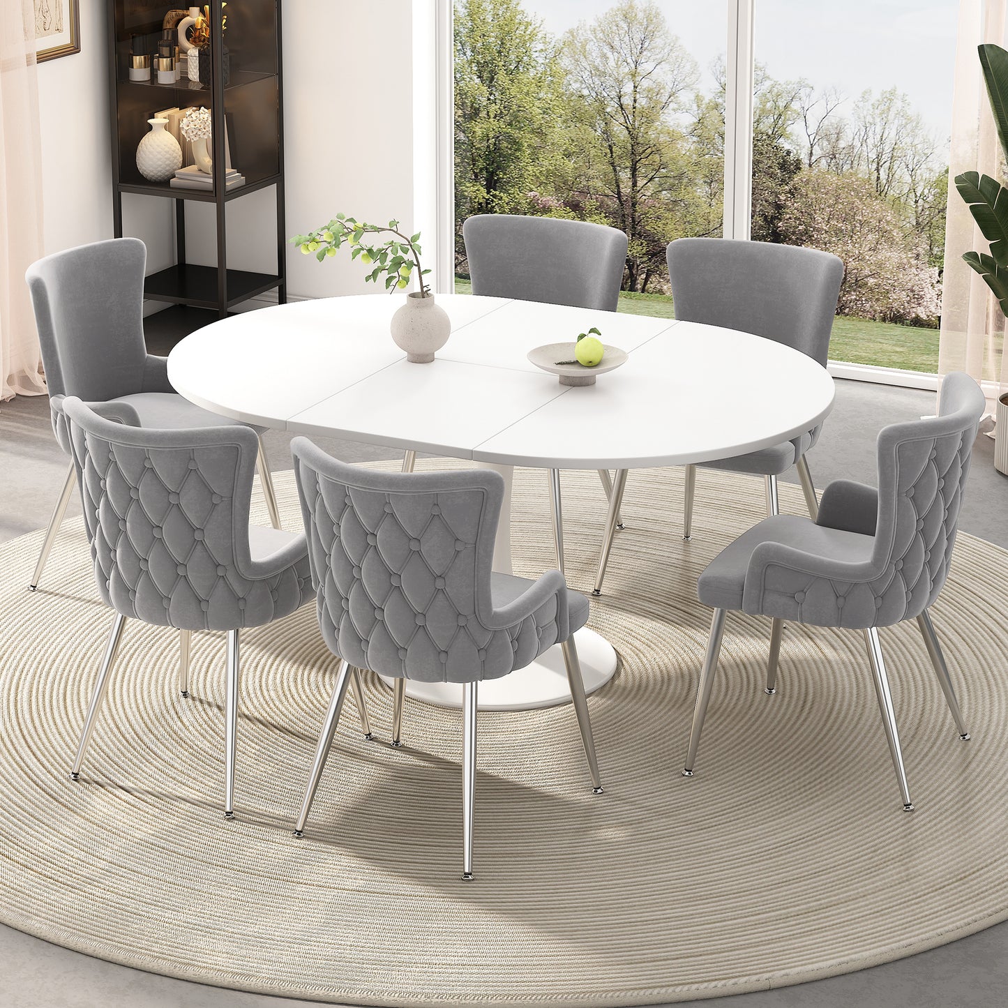 Dining Chairs Set of 6-Grey Velvet