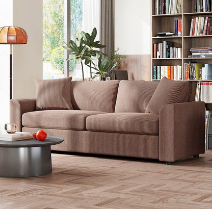 Modern 3 Seater Sofa with Spring Cushion, 212 cm Fabric Jumbo Cord Sofa Couch with 2 Scatter Cushions, Upholstered Corduroy Settee for Living Room, Bedroom, Home Office