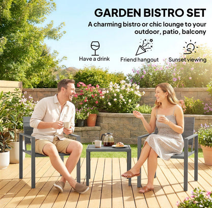 3 Pieces Garden Bistro Set for Outdoor Bistro Table and Chairs with Metal Frame Plastic Patio Furniture Set