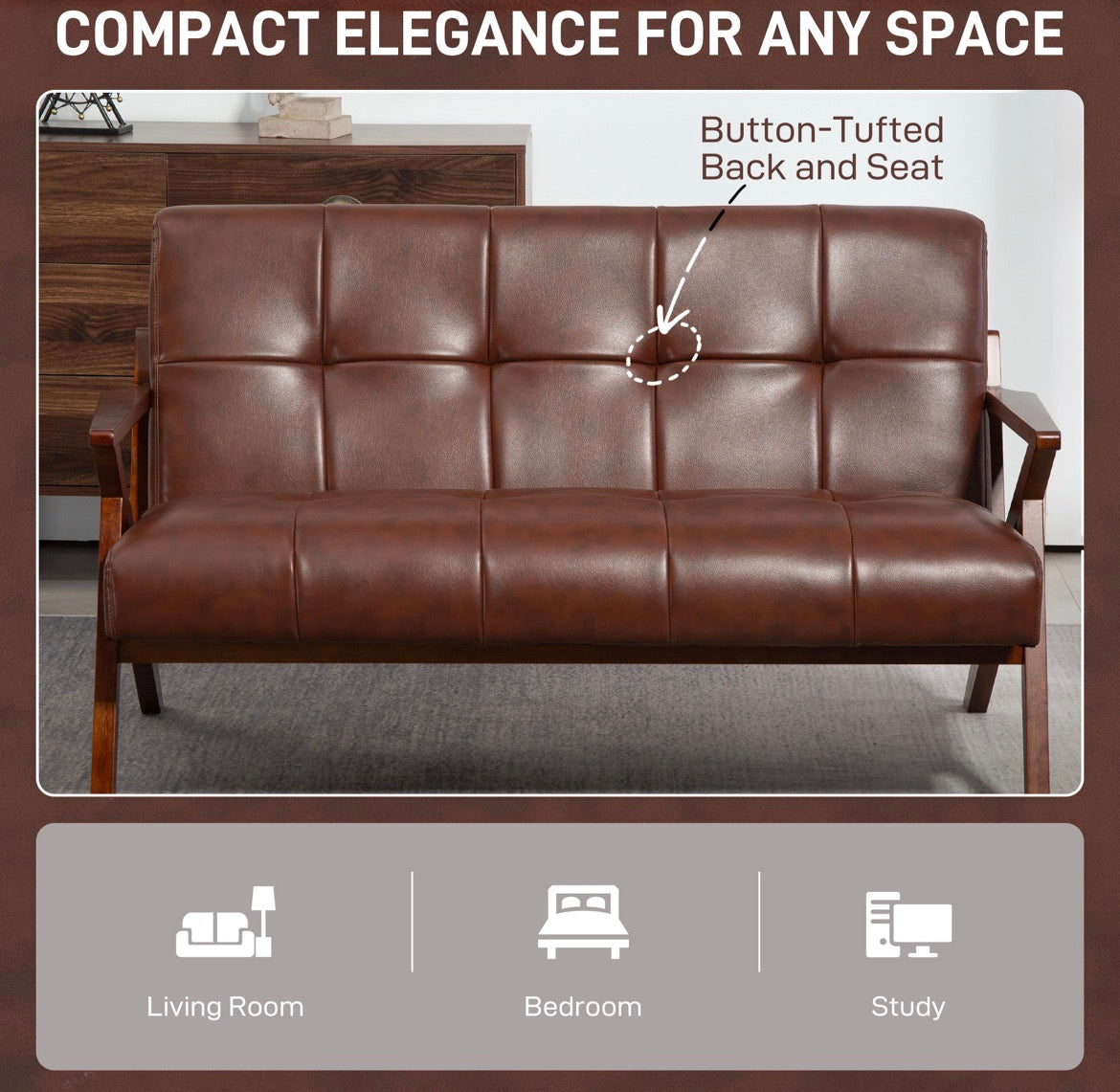 2-Seater Vintage PU Leather Sofa – Brown