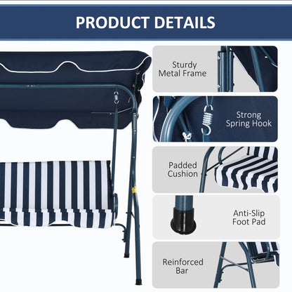 3-Seater Garden Swing Seat With Adjustable Canopy and Cushion