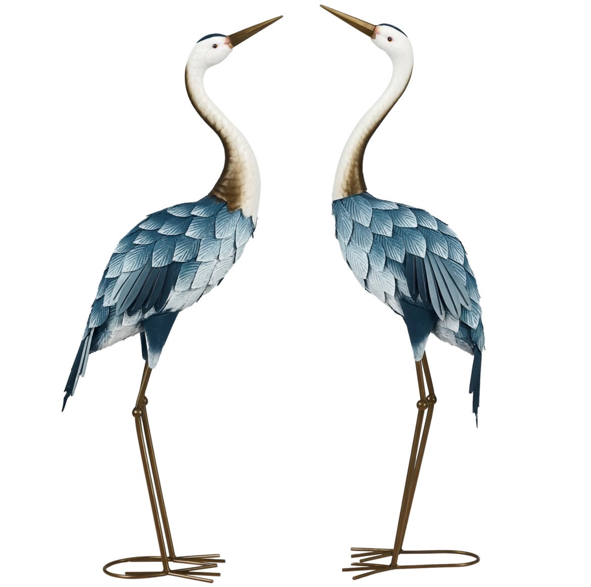 Crane Garden Ornaments, 2 PCS Steel Garden Statue Set Gifts, Water and Rust Resistant Sculptures for Patio Pond Landscape Decoration, Multi-Colour