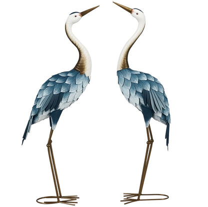 Crane Garden Ornaments, 2 PCS Steel Garden Statue Set Gifts, Water and Rust Resistant Sculptures for Patio Pond Landscape Decoration, Multi-Colour