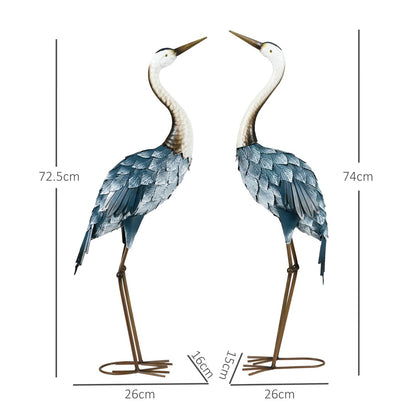 Crane Garden Ornaments, 2 PCS Steel Garden Statue Set Gifts, Water and Rust Resistant Sculptures for Patio Pond Landscape Decoration, Multi-Colour