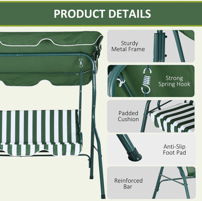 3-Seater Garden Swing Seat With Adjustable Canopy and Cushion