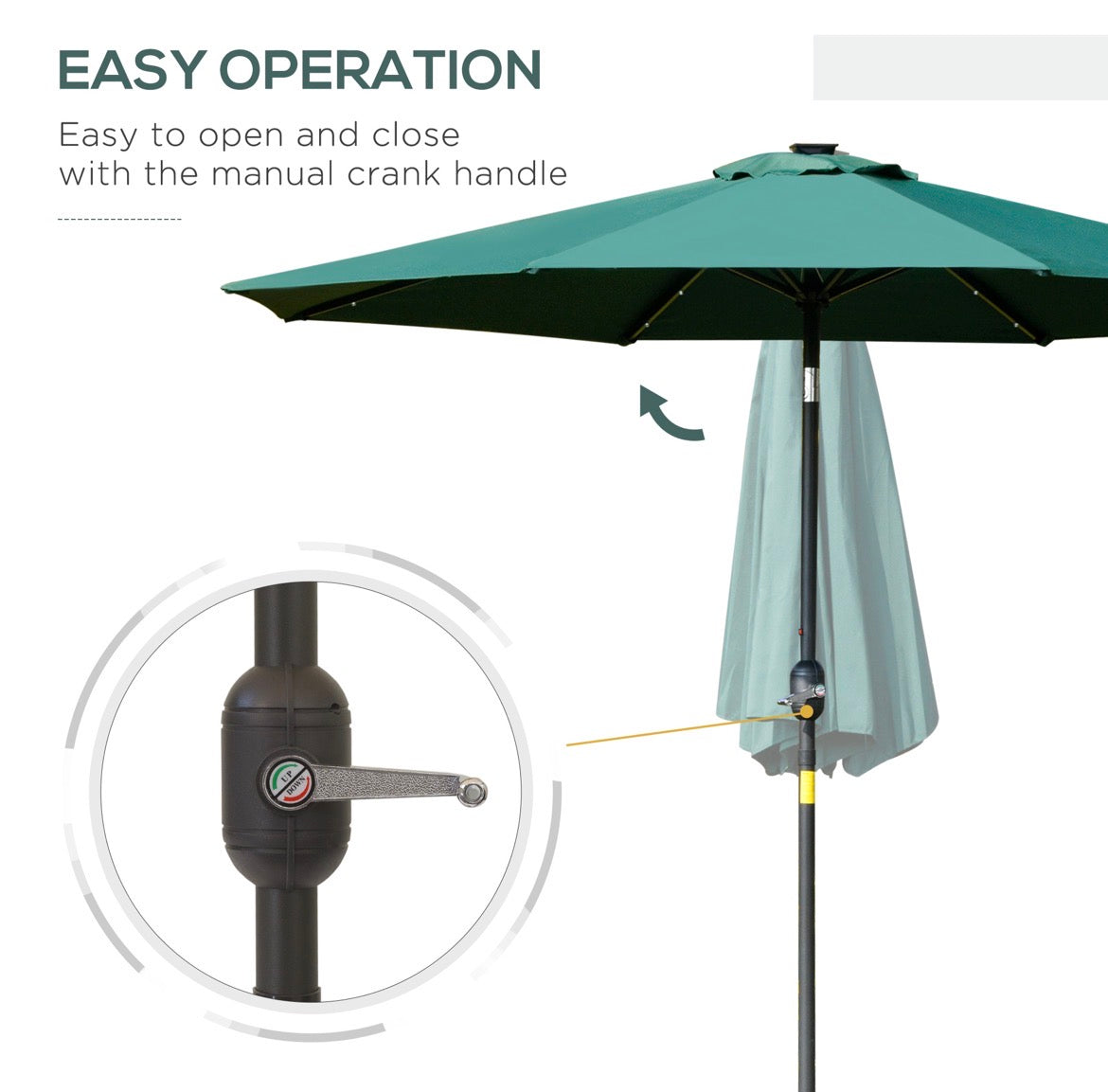2.7m Outdoor Patio Garden Umbrella Parasol with Tilt Crank and 24 LEDs Lights