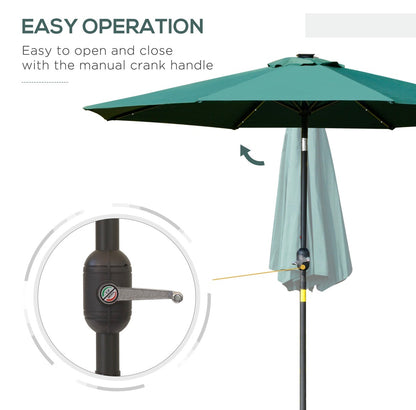 2.7m Outdoor Patio Garden Umbrella Parasol with Tilt Crank and 24 LEDs Lights