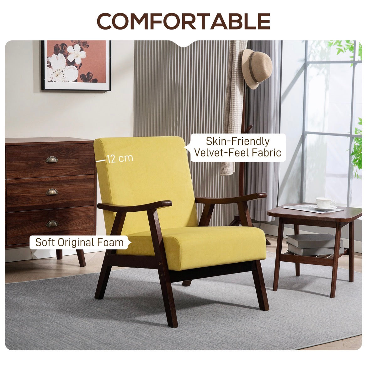 Nordic Accent Chair, Upholstered Velvet Armchair