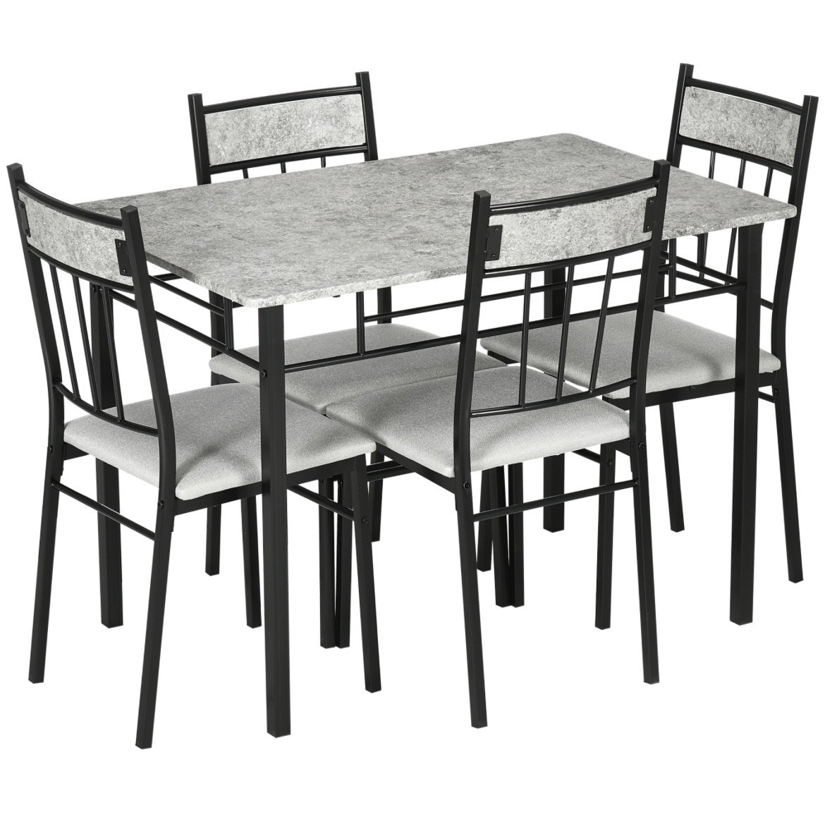 Modern Dining Table Set for 4, Space-Saving 5 Pieces Kitchen Table Set with Rectangle Table and Steel Frame
