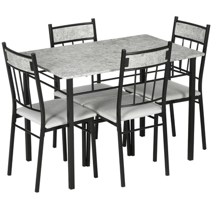 Modern Dining Table Set for 4, Space-Saving 5 Pieces Kitchen Table Set with Rectangle Table and Steel Frame