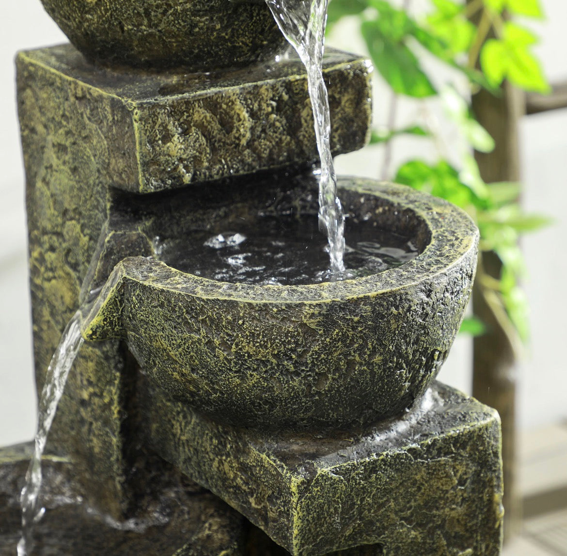 Garden Water Feature Waterfall Fountain with 4-Tier Stone Look Bowls, Adjustable Flow