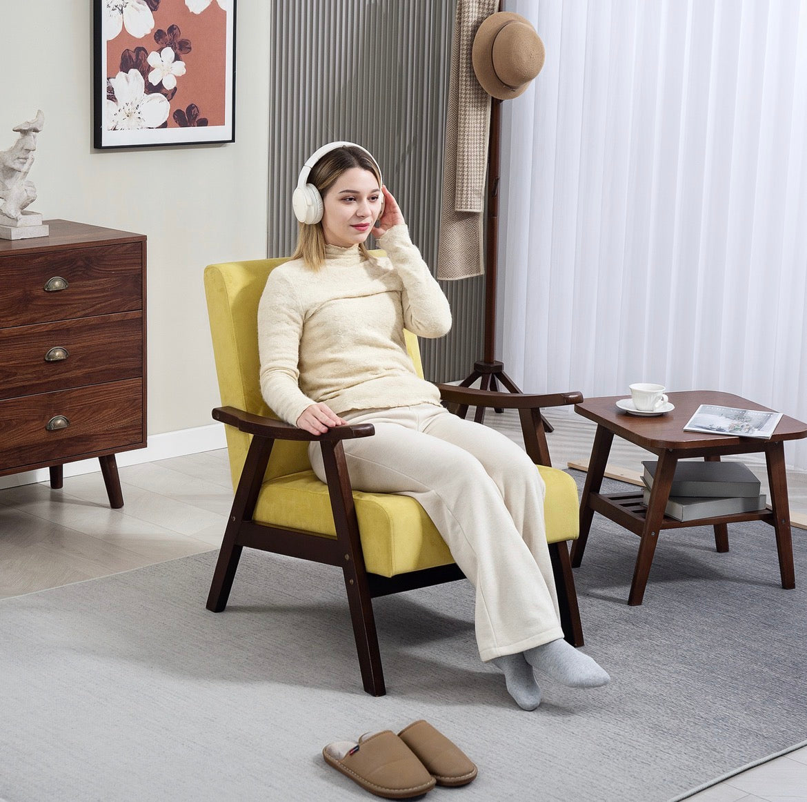 Nordic Accent Chair, Upholstered Velvet Armchair
