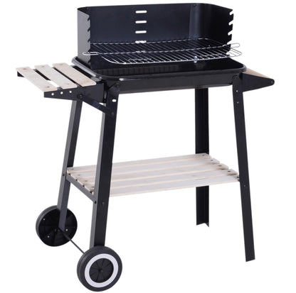 Charcoal BBQ Barbecue Grill Outdoor Patio Garden Heating Smoker with Side Trays Storage Shelf and Wheels