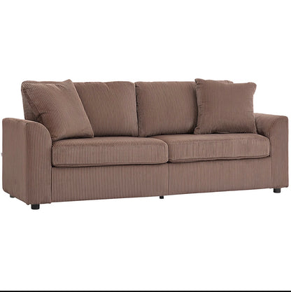 Modern 3 Seater Sofa with Spring Cushion, 212 cm Fabric Jumbo Cord Sofa Couch with 2 Scatter Cushions, Upholstered Corduroy Settee for Living Room, Bedroom, Home Office