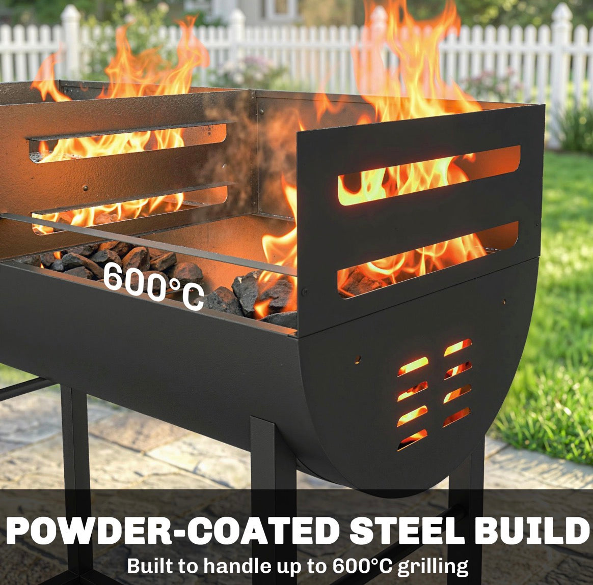 Charcoal Barbecue Grill with 2 Cooking Areas, Portable BBQ Trolley with Wheels, Height Adjustable Grates, Bottom Shelf