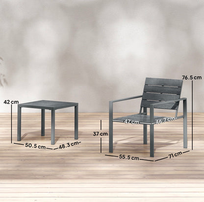 3 Pieces Garden Bistro Set for 2, Outdoor Bistro Table and Chairs with Metal Frame, Plastic Patio Furniture Set