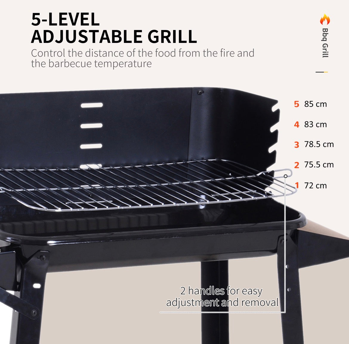 Charcoal BBQ Barbecue Grill Outdoor Patio Garden Heating Smoker with Side Trays Storage Shelf and Wheels