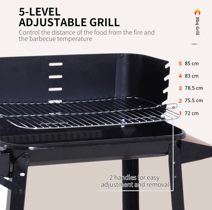Charcoal BBQ Barbecue Grill Outdoor Patio Garden Heating Smoker with Side Trays Storage Shelf and Wheels