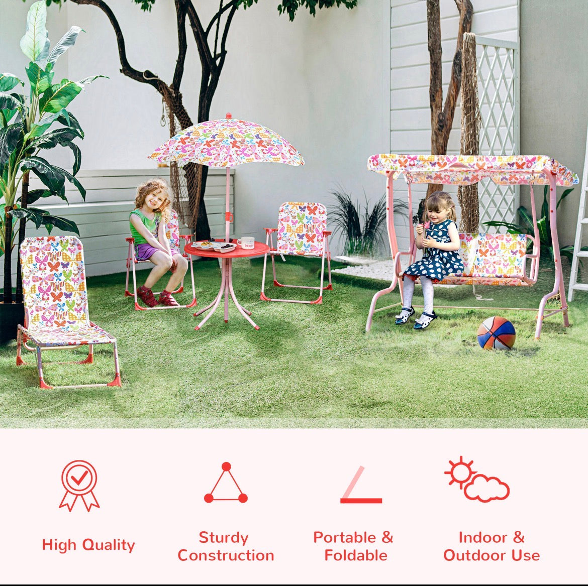 Outsunny Kids-Parasol Picnic Table and Chair Set