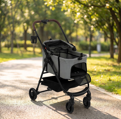 PawHut Dog Stroller, 3 in 1 Foldable Pet Stroller for Small Puppy Cat with Detachable Travel Carrier, Storage Basket