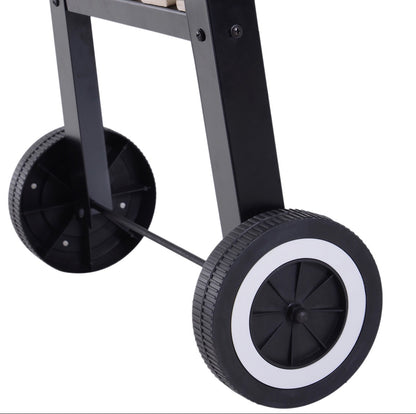 Charcoal BBQ Barbecue Grill Outdoor Patio Garden Heating Smoker with Side Trays Storage Shelf and Wheels