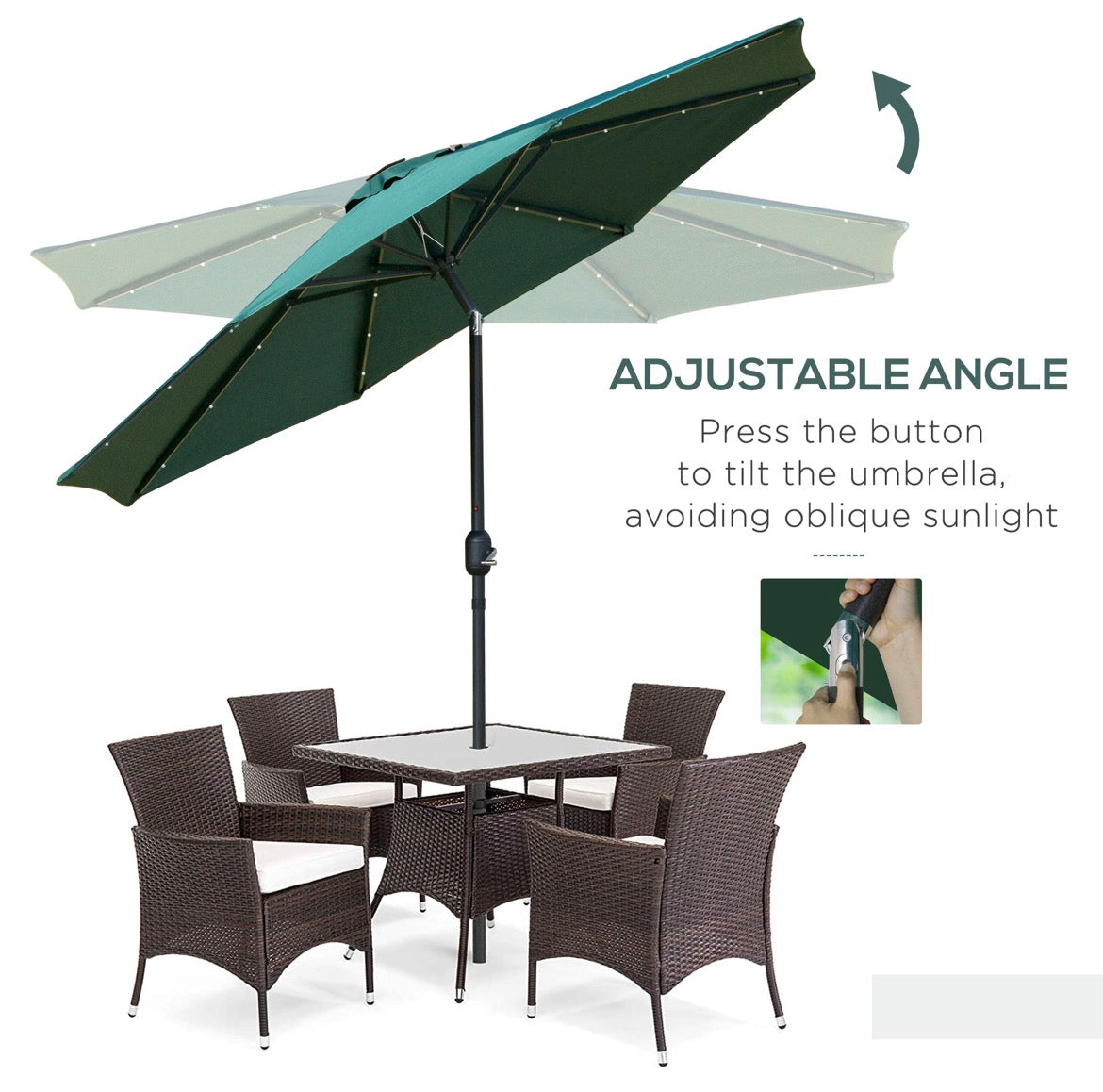 2.7m Outdoor Patio Garden Umbrella Parasol with Tilt Crank and 24 LEDs Lights