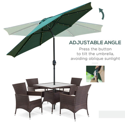 2.7m Outdoor Patio Garden Umbrella Parasol with Tilt Crank and 24 LEDs Lights