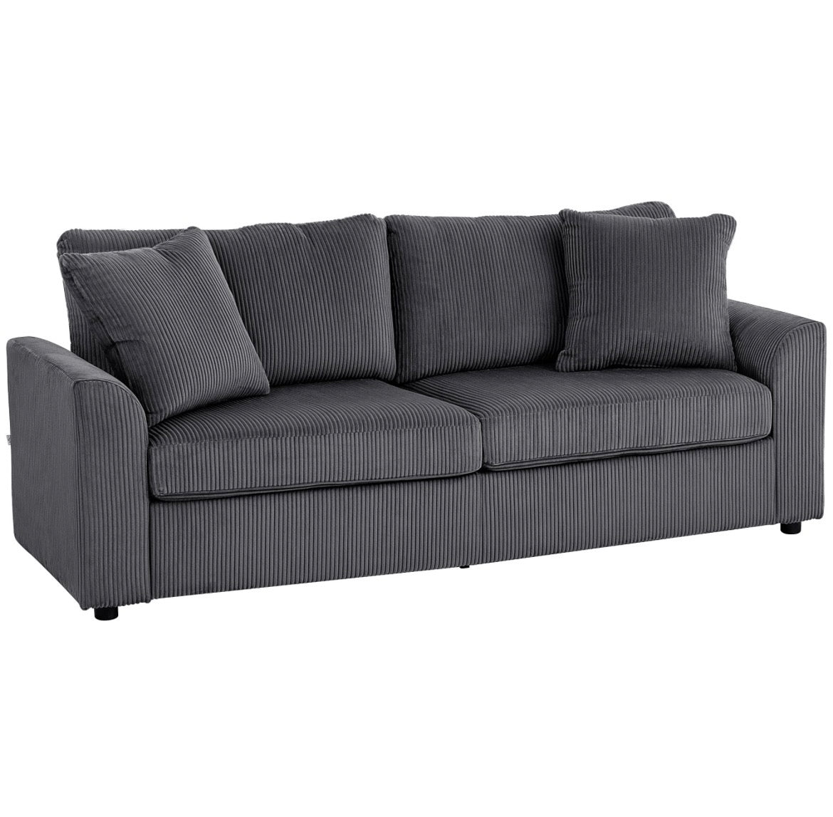 Modern 3 Seater Sofa with Spring Cushion, 212 cm Fabric Jumbo Cord Sofa Couch with 2 Scatter Cushions, Upholstered Corduroy Settee for Living Room, Bedroom, Home Office